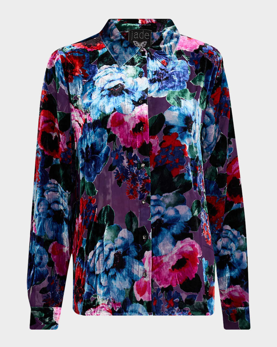 Velma Floral Flocked Button-Down Shirt